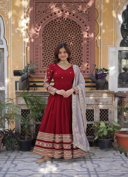KA 1148 Faux Blooming With Embroidery Work Gown With Dupatta Wholesale Online